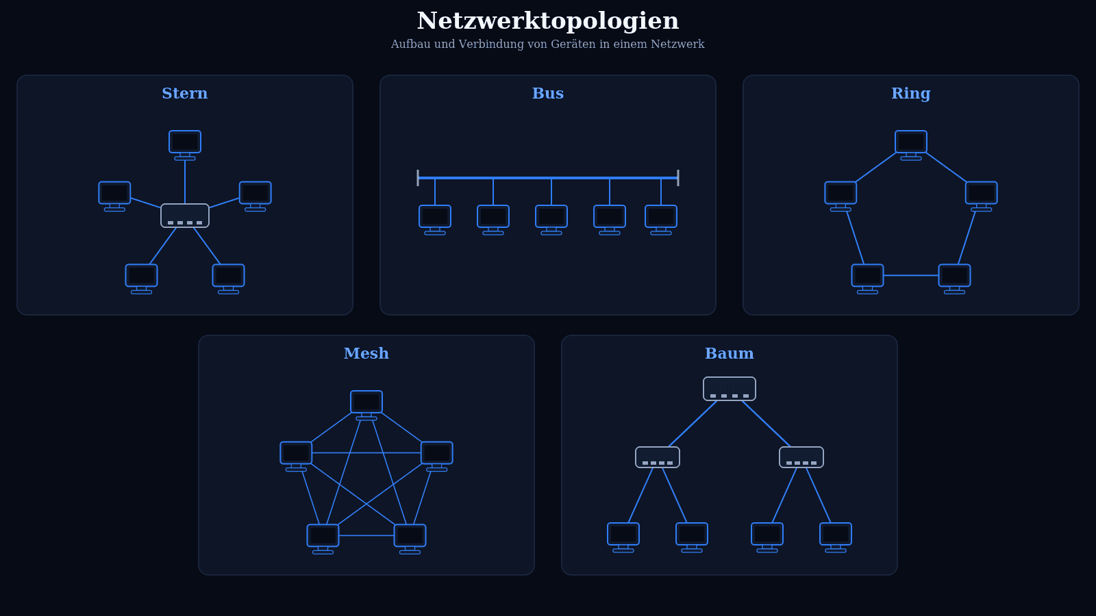 Infografik zu verschiedenen Netzwerktopologien